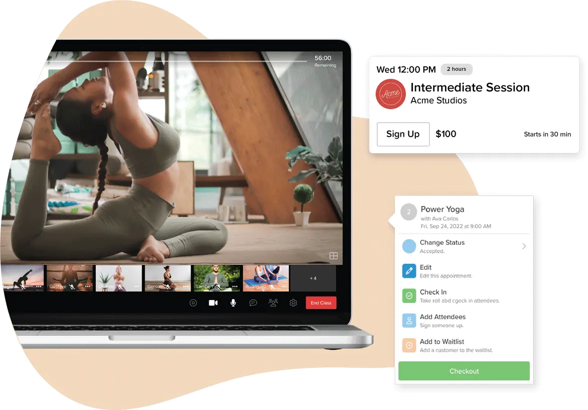 A laptop showing the live steam feature within Vagaro's salon, spa and fitness software.